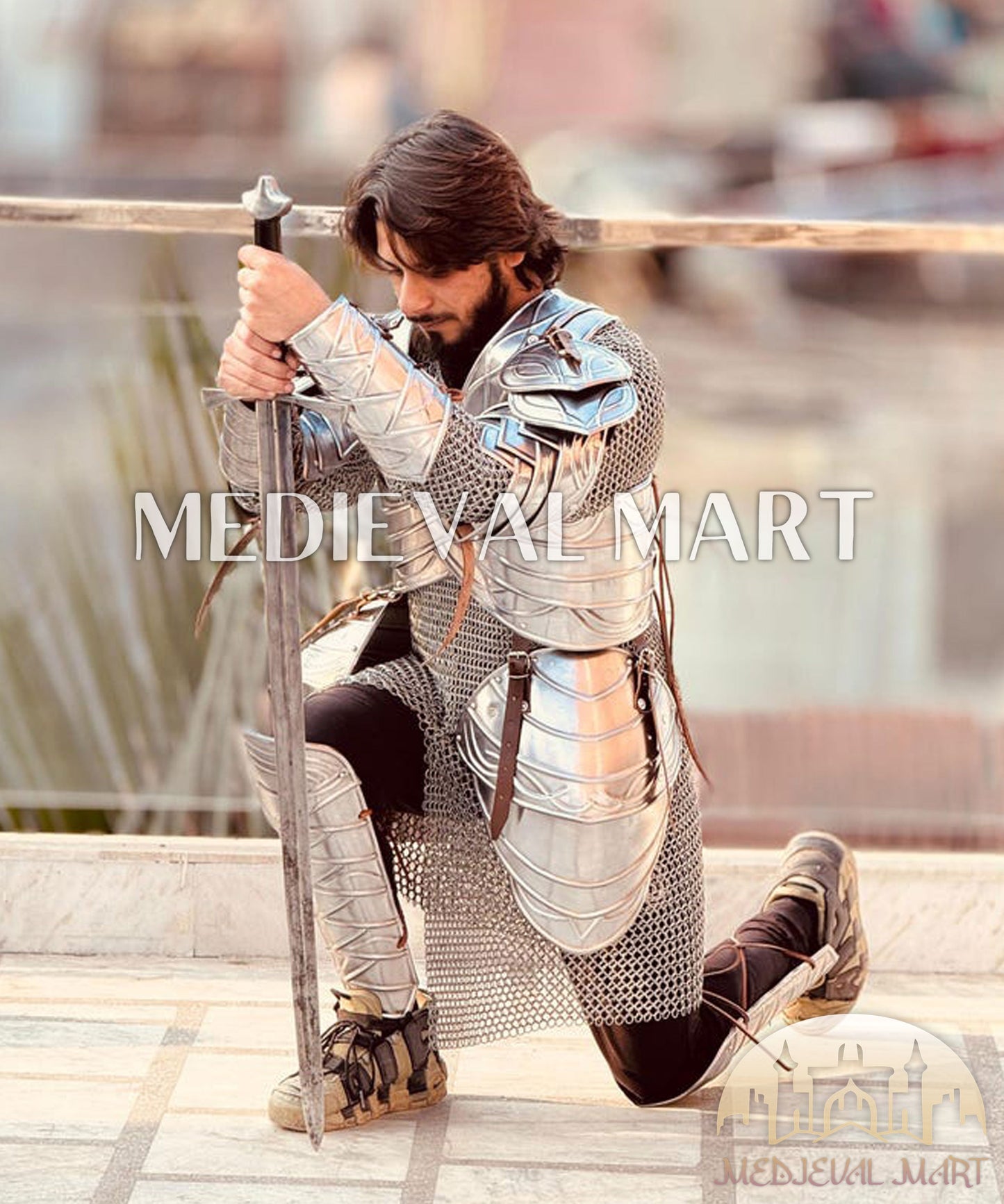 MEDIEVALMART AU Hand Forged Medieval Twisted Troll Cross Iron Pendent With Leather Cord