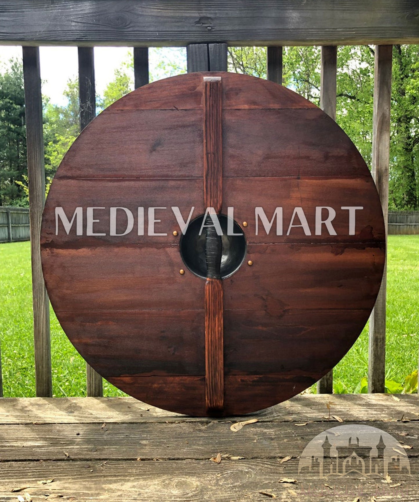 MEDIEVALMART AU Iconic Viking's Jarl Borg Iron Spikes  Battleworn Viking Wooden Shield | Gifts For Dad