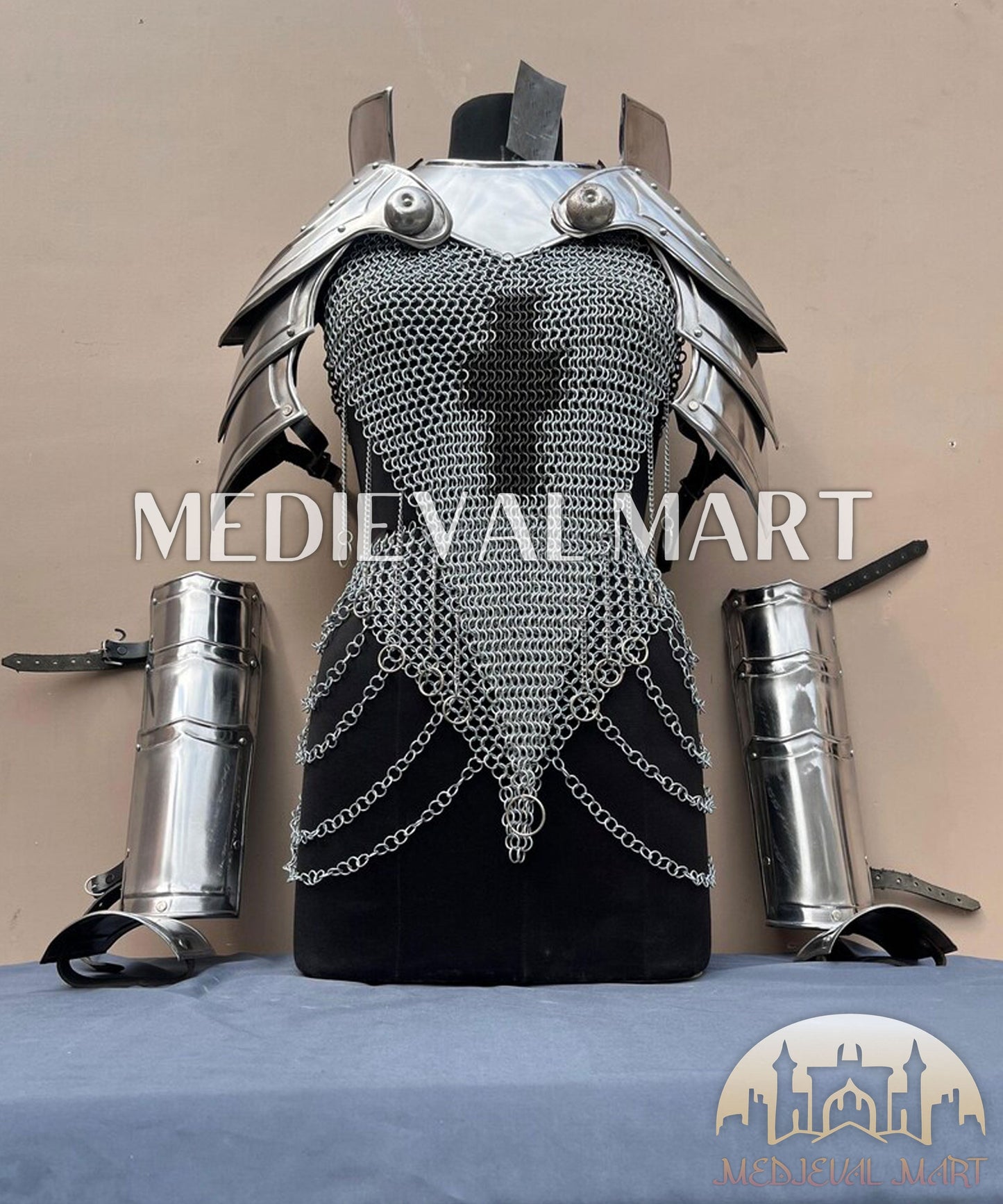 MEDIEVALMART AU (Isolara Dragonplate) Women’s Armor W/H Silver (Dragonfang) Jesus Chainmail + Arms Armor