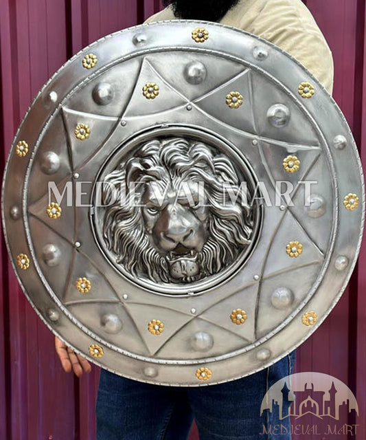 MEDIEVALMART AU Medieval Templar Devil Zelda Cross Inspired Wooden Shield Bliue & Gold Finish | Gift for Christmas Day