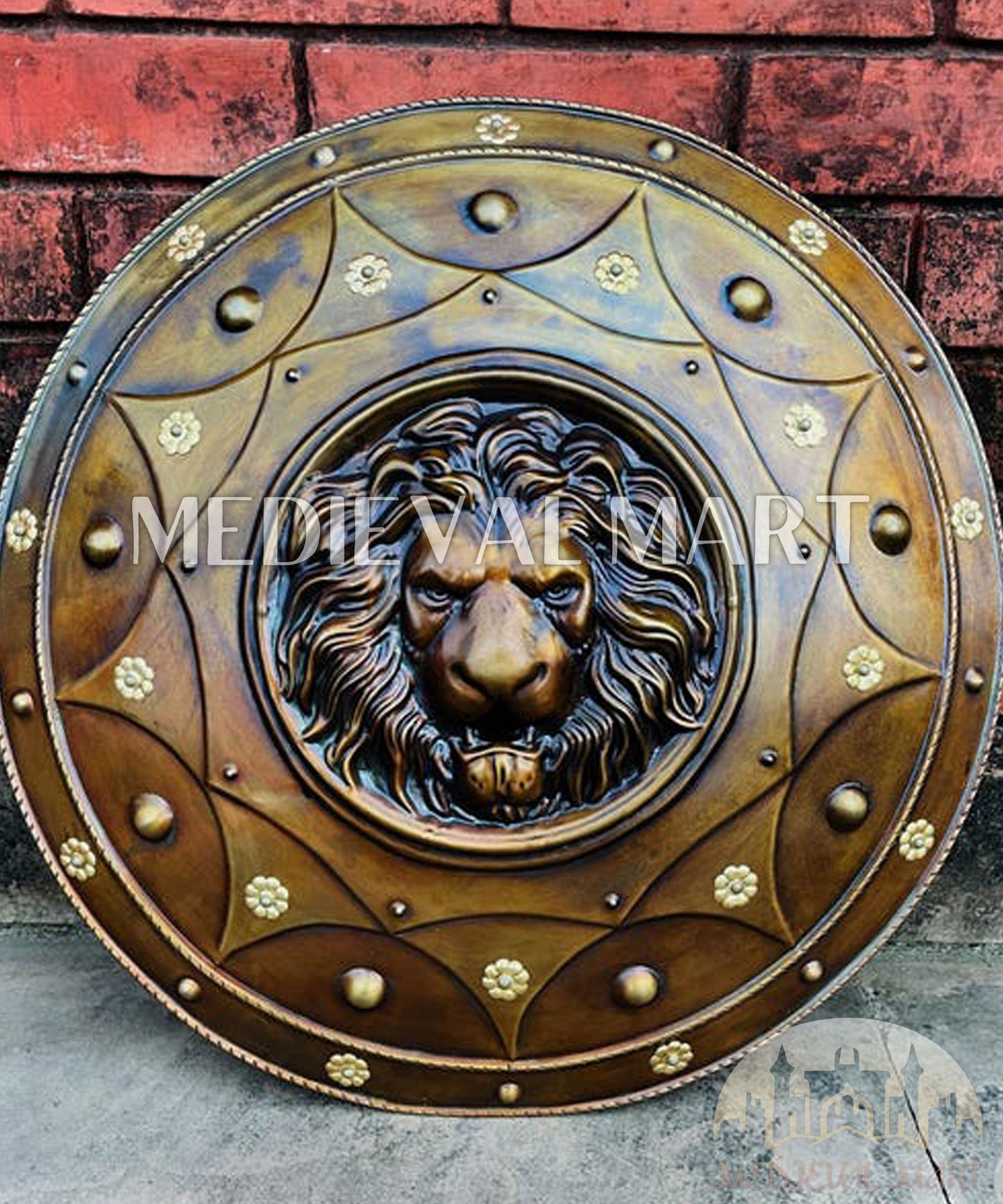 MEDIEVALMART AU Medieval Templar Devil Zelda Cross Inspired Wooden Shield Bliue & Gold Finish | Gift for Christmas Day