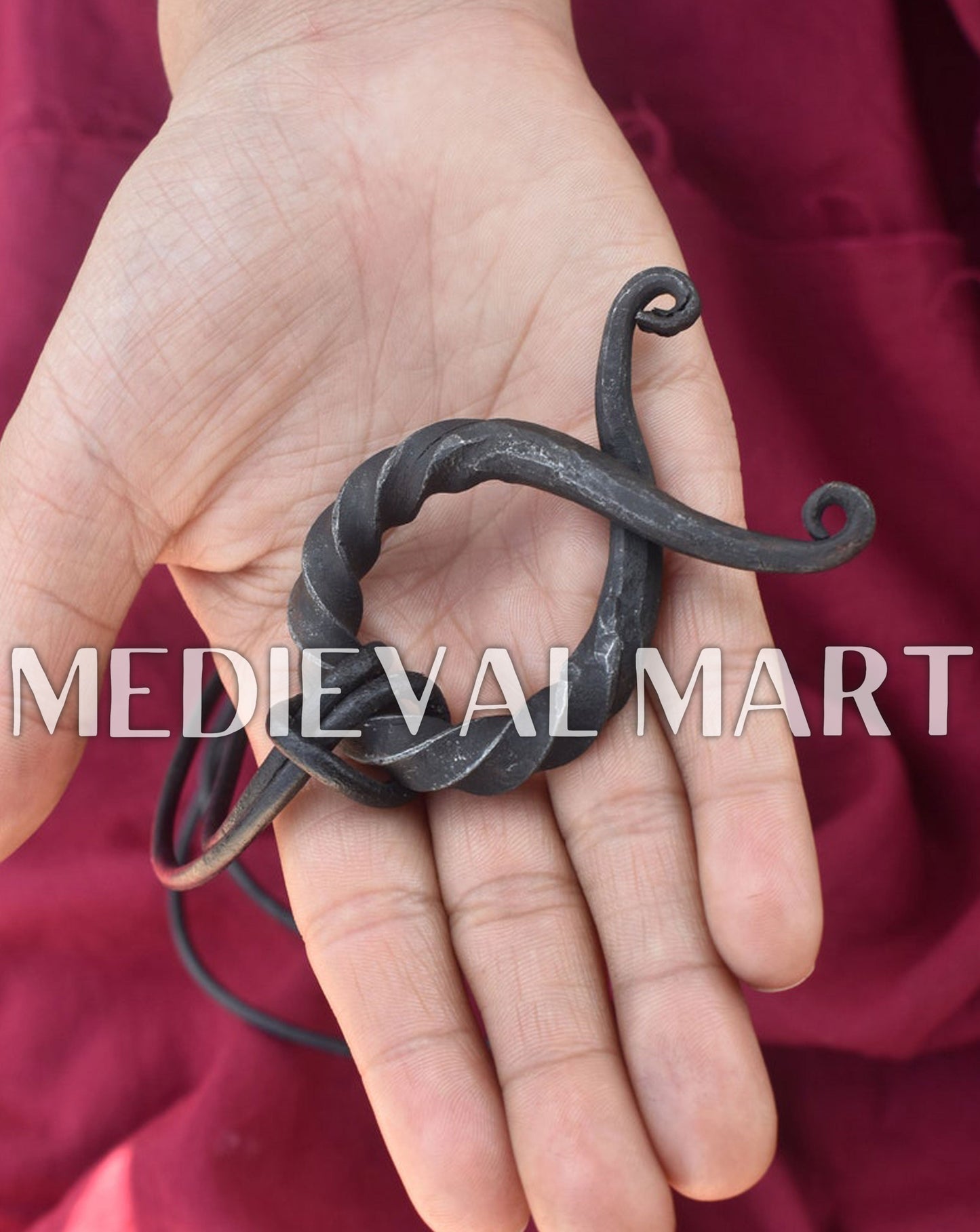 MEDIEVALMART AU Hand Forged Medieval Twisted Troll Cross Iron Pendent With Leather Cord