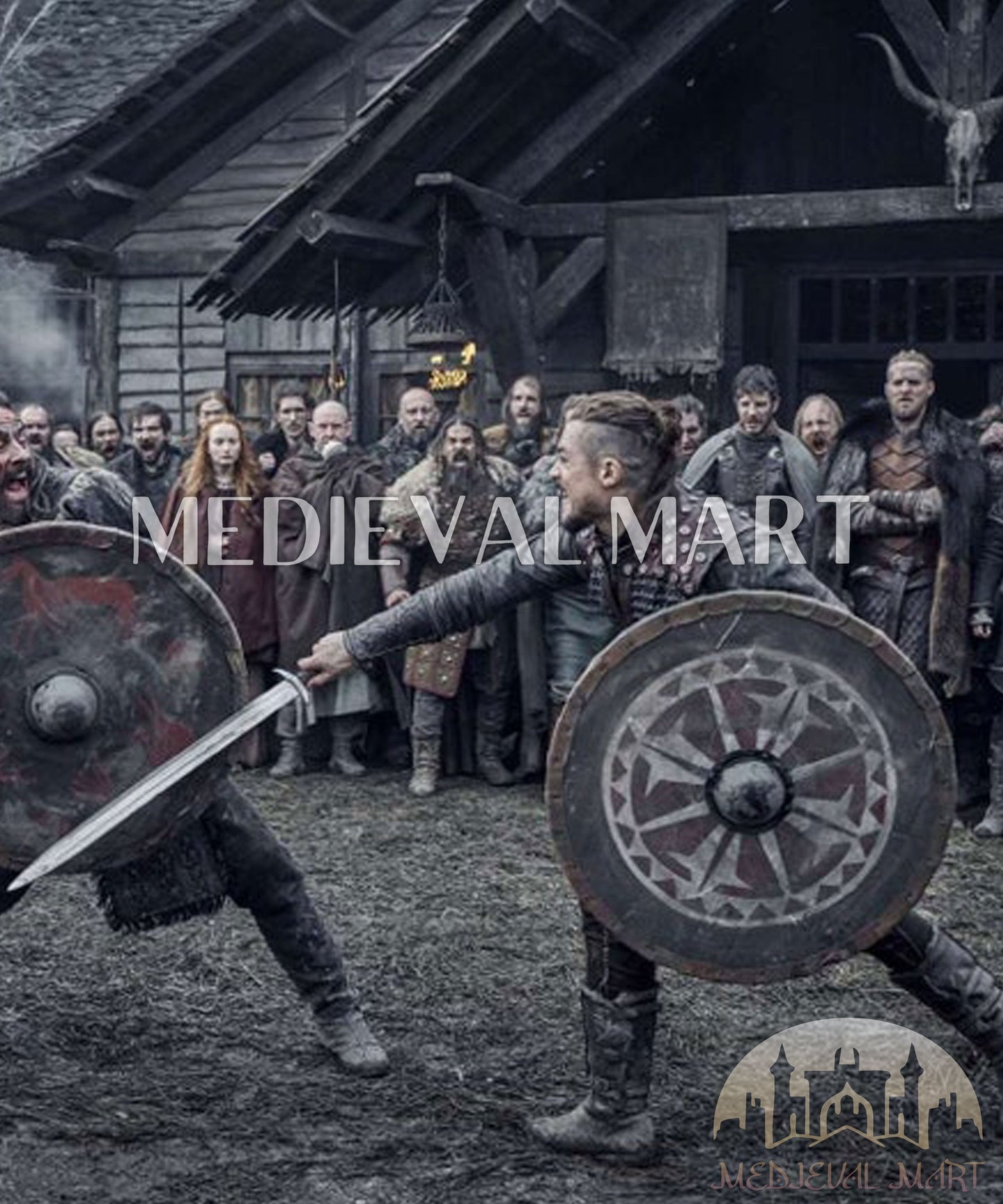 MEDIEVALMART AU Iconic Viking's Jarl Borg Iron Spikes  Battleworn Viking Wooden Shield | Gifts For Dad