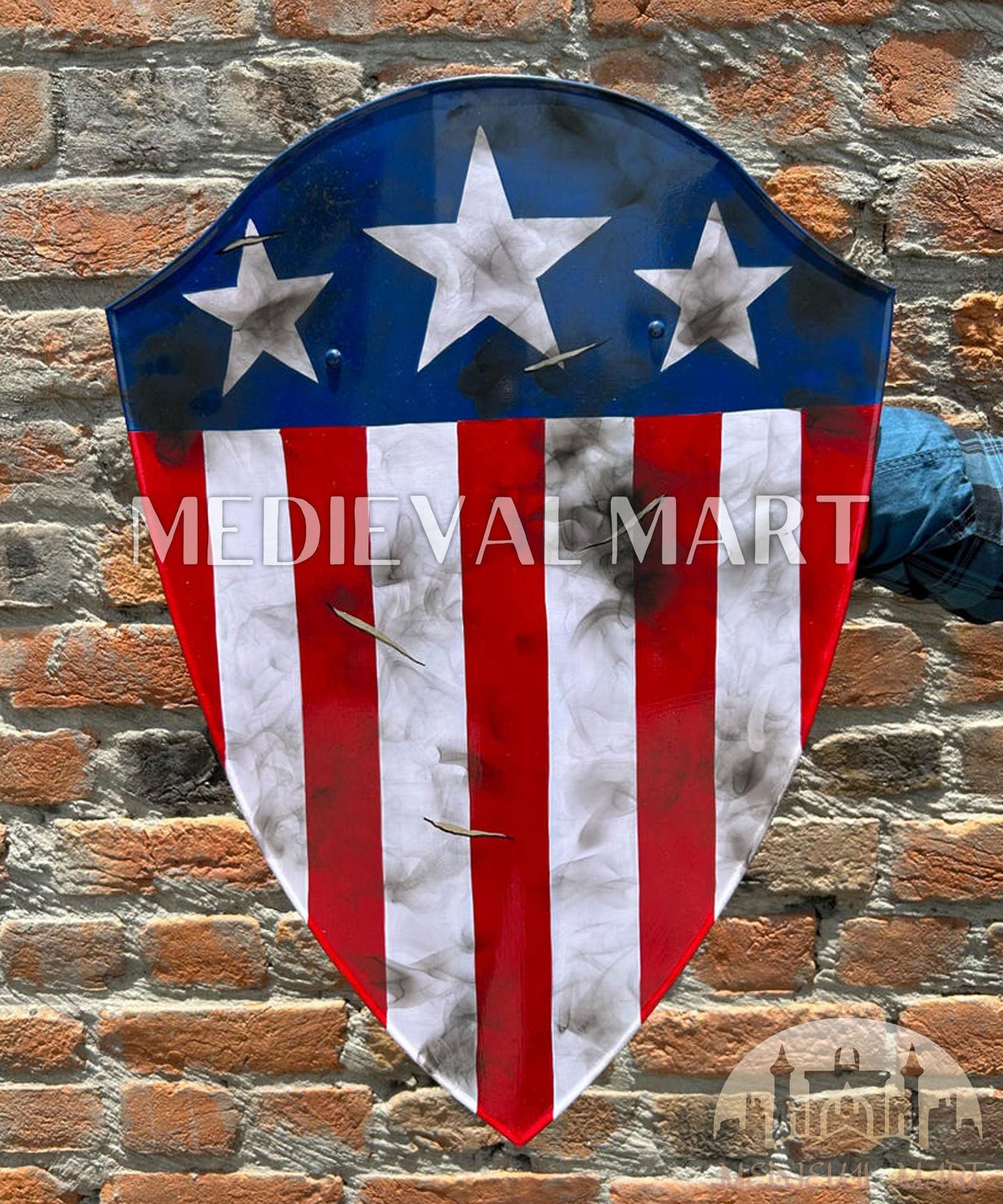 MEDIEVALMART AU First Avengers Steve Rogers Damaged Shield | Gift for Cosplayer