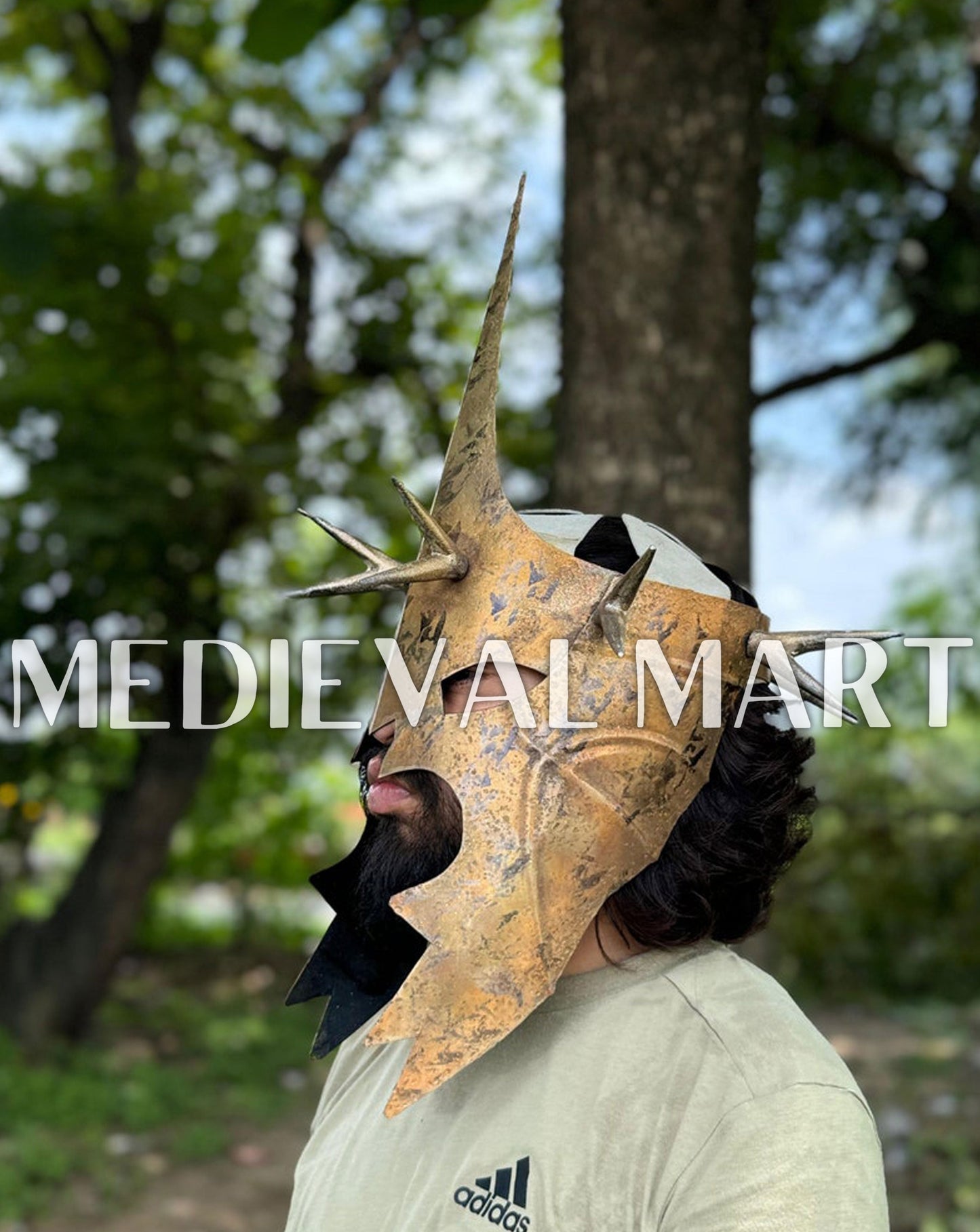 MEDIEVALMART AU "Achilles" Gold Finish Trojan Warrior Helmet W/H Free Stand | Troy Props