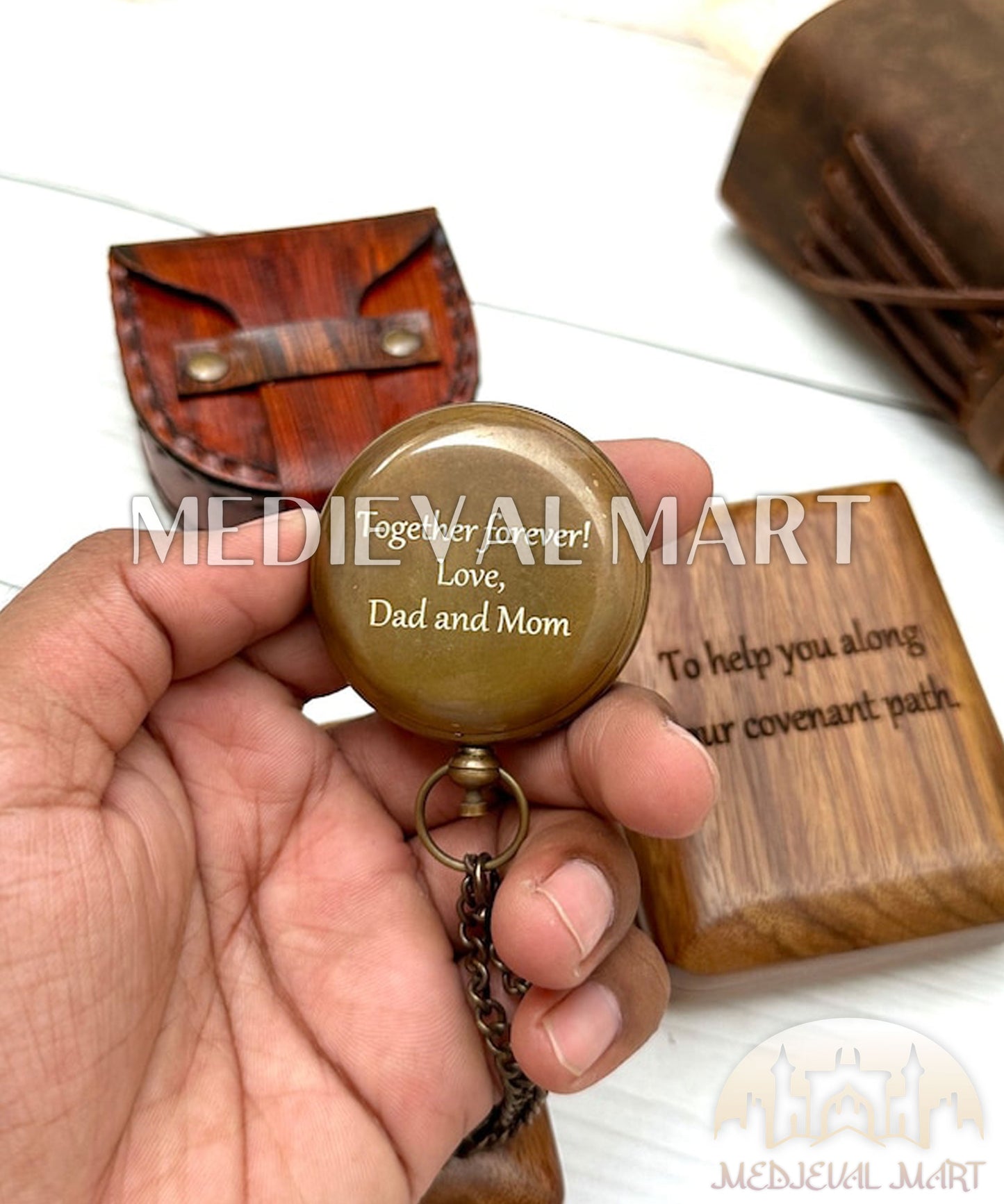 MEDIEVALMART AU Antique Finish “100 Years Calendar” Engraved Compass W/H “VintageVault” Case | Gift For Dad, Gift For Mom