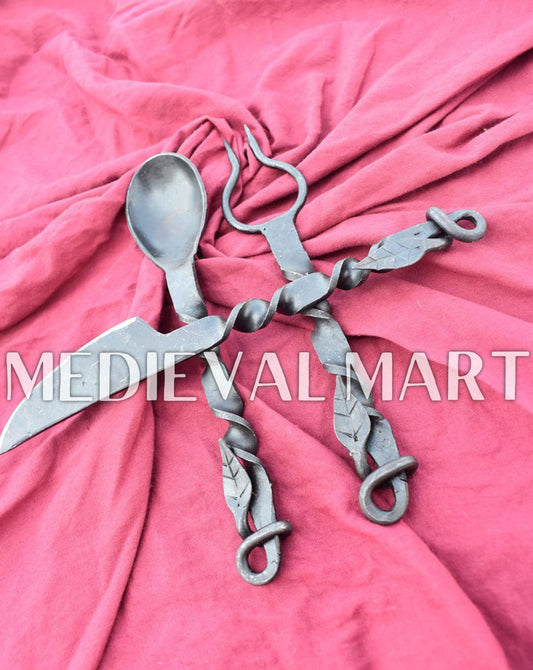 MEDIEVALMART AU Hand Forged Medieval Twisted Troll Cross Iron Pendent With Leather Cord