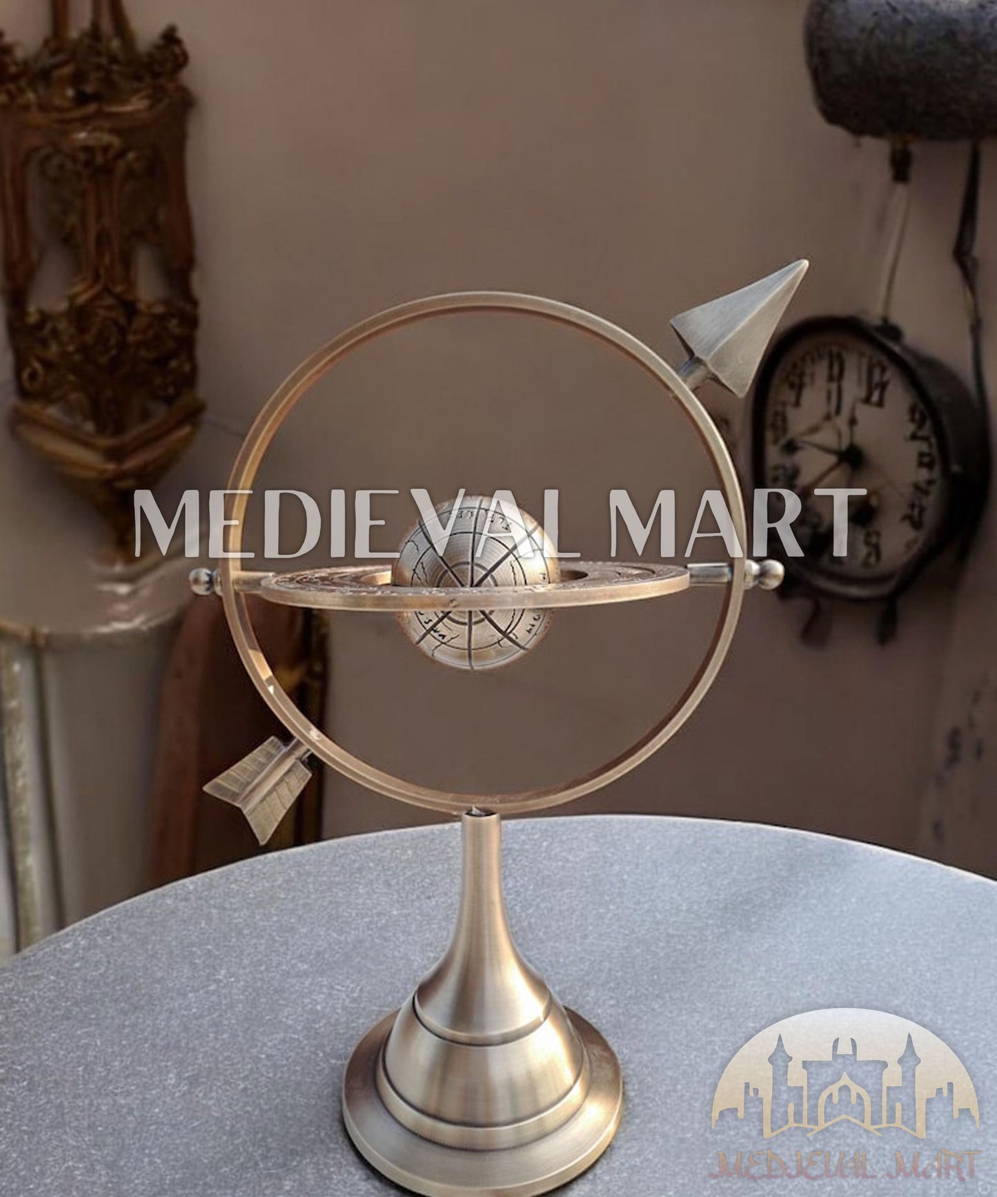 MEDIEVALMART AU "Achilles" Gold Finish Trojan Warrior Helmet W/H Free Stand | Troy Props