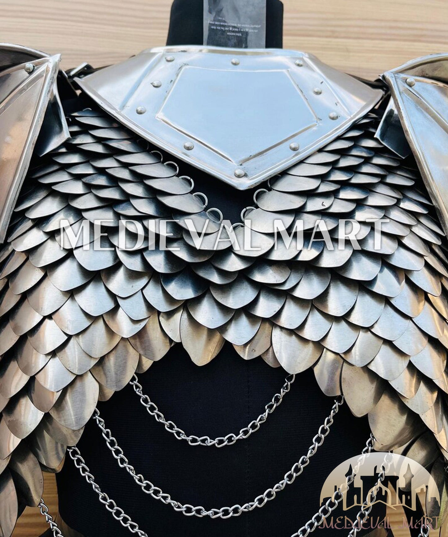 MEDIEVALMART AU (Isolara Dragonplate) Women’s Armor W/H Silver (Dragonfang) Jesus Chainmail + Arms Armor