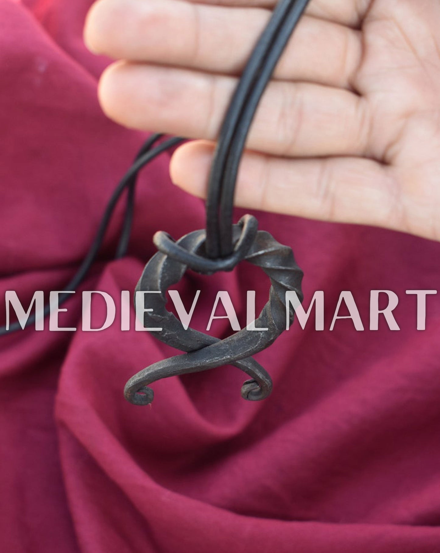 MEDIEVALMART AU Hand Forged Medieval Twisted Troll Cross Iron Pendent With Leather Cord