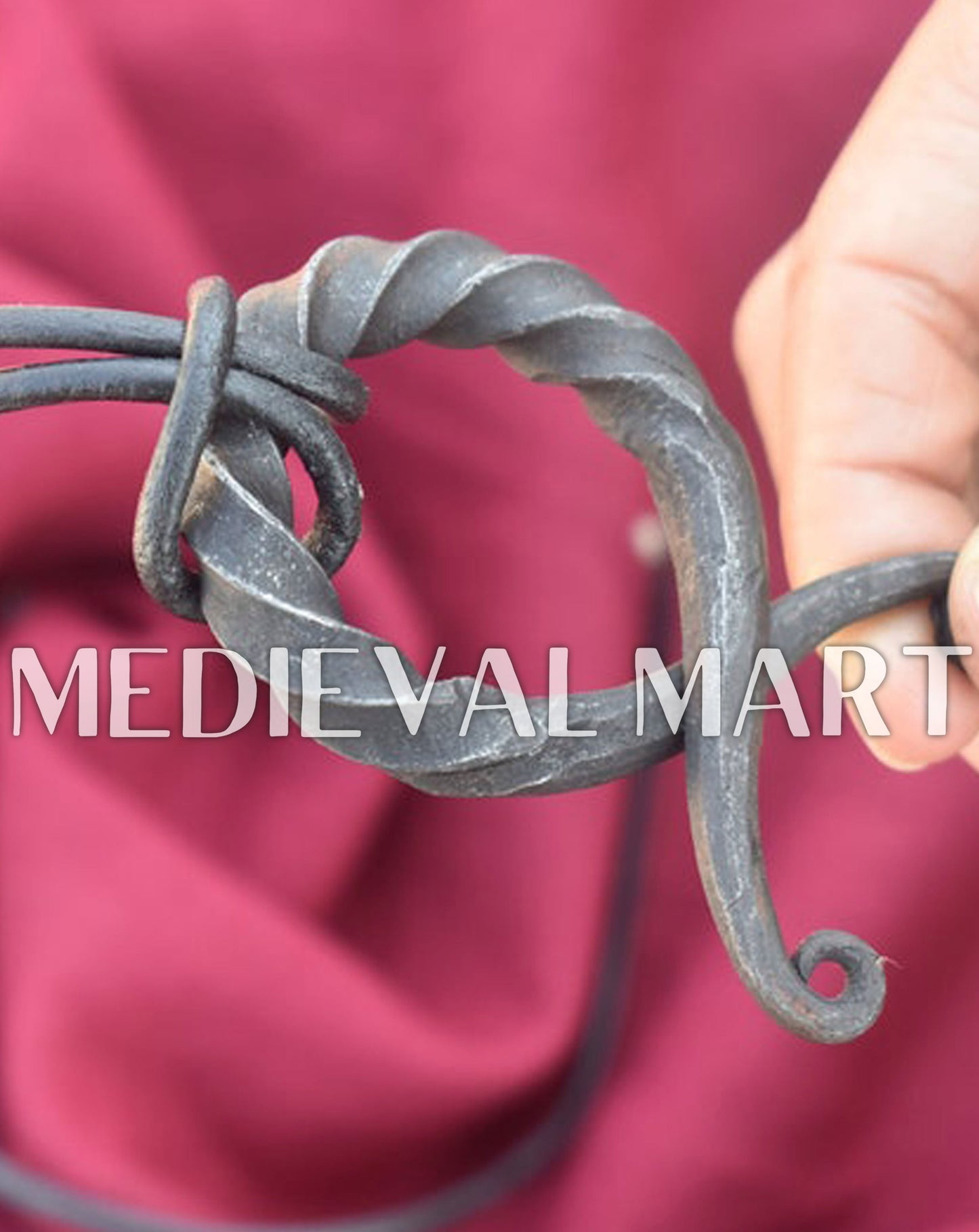 MEDIEVALMART AU Hand Forged Medieval Twisted Troll Cross Iron Pendent With Leather Cord