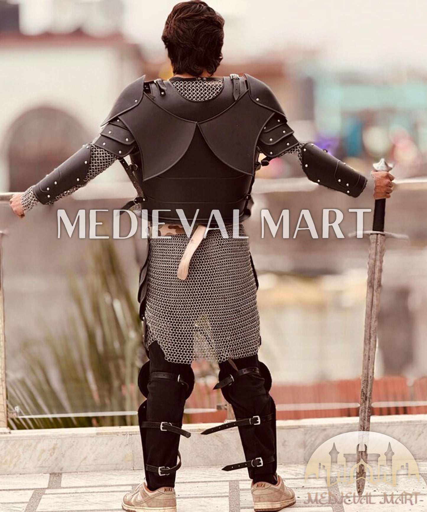 MEDIEVALMART AU Hand Forged Medieval Twisted Troll Cross Iron Pendent With Leather Cord