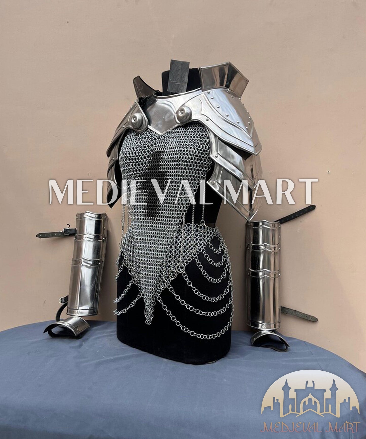 MEDIEVALMART AU (Isolara Dragonplate) Women’s Armor W/H Silver (Dragonfang) Jesus Chainmail + Arms Armor