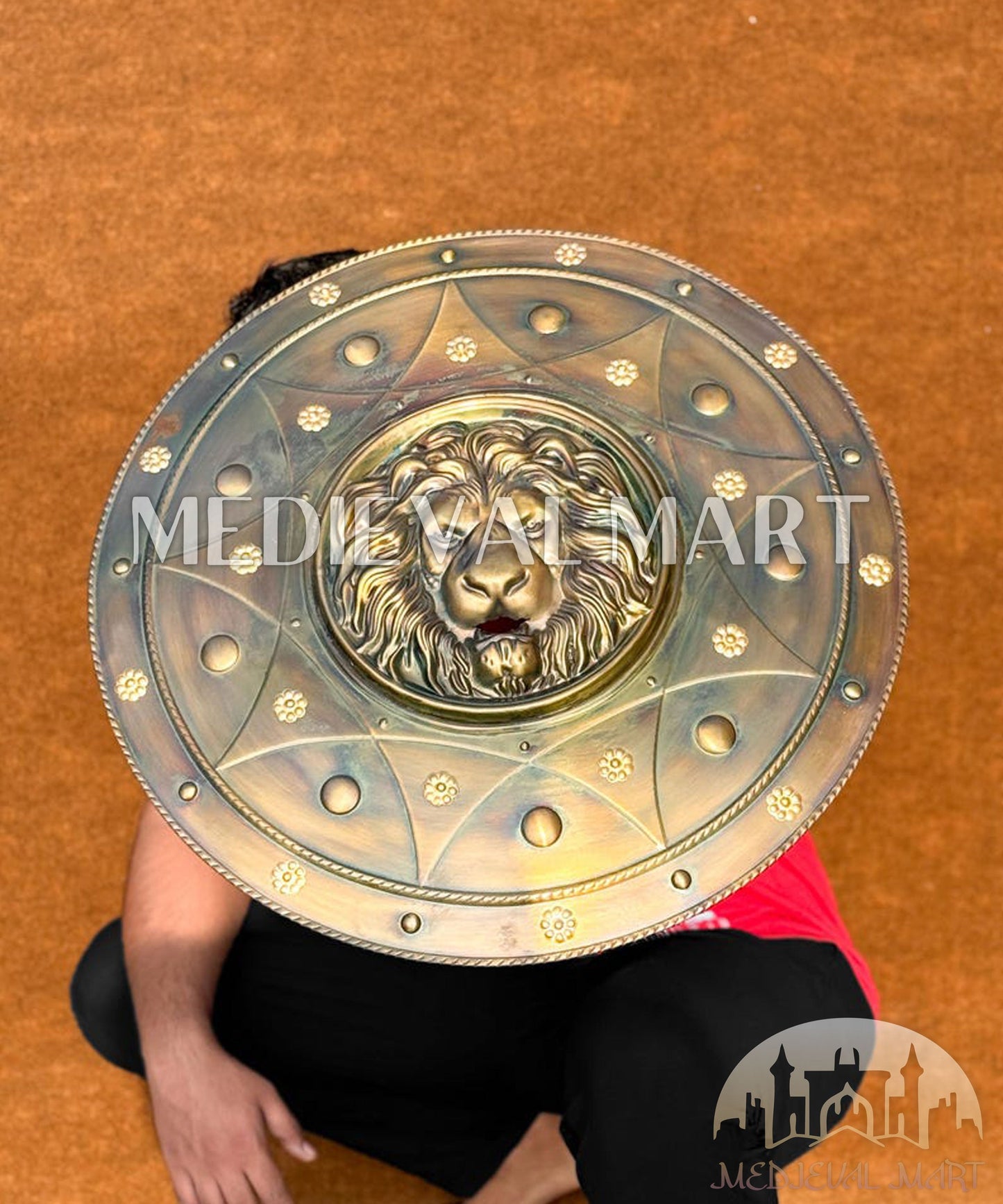 MEDIEVALMART AU Medieval Templar Devil Zelda Cross Inspired Wooden Shield Bliue & Gold Finish | Gift for Christmas Day