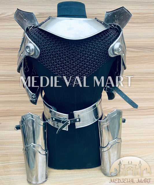 MEDIEVALMART AU (Isolara Dragonplate) Women’s Armor W/H Silver (Dragonfang) Jesus Chainmail + Arms Armor