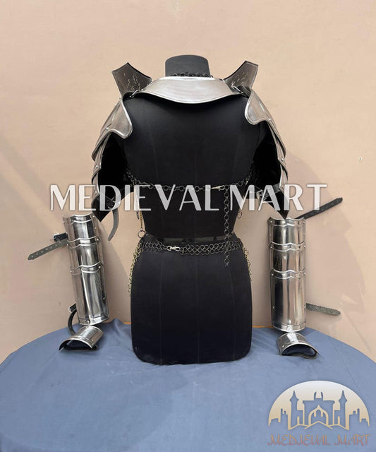 MEDIEVALMART AU (Isolara Dragonplate) Women’s Armor W/H Silver (Dragonfang) Jesus Chainmail + Arms Armor
