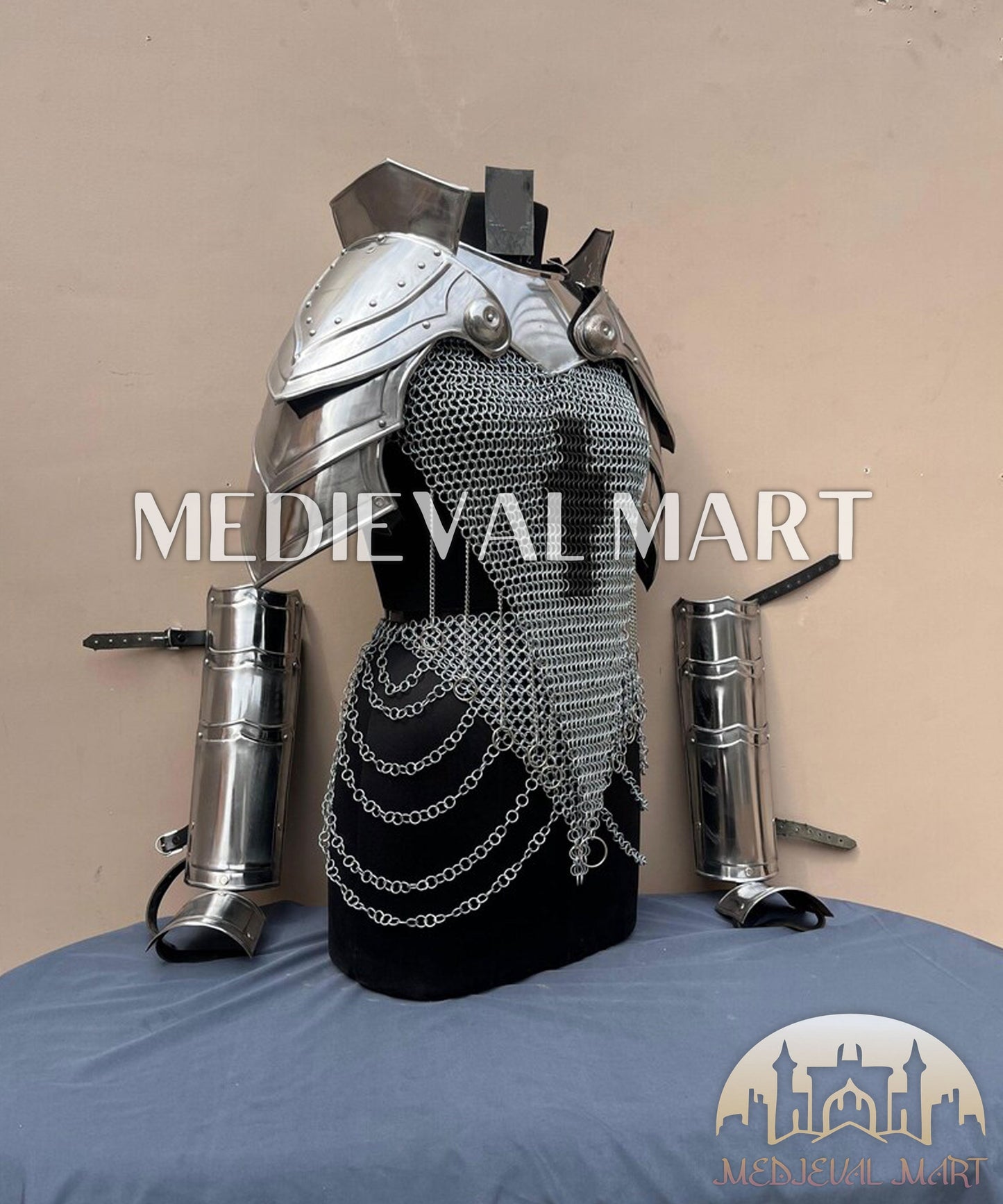 MEDIEVALMART AU (Isolara Dragonplate) Women’s Armor W/H Silver (Dragonfang) Jesus Chainmail + Arms Armor