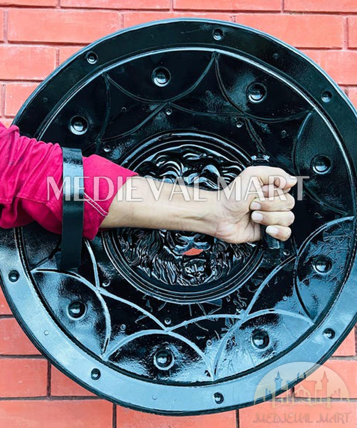 MEDIEVALMART AU Medieval Templar Devil Zelda Cross Inspired Wooden Shield Bliue & Gold Finish | Gift for Christmas Day